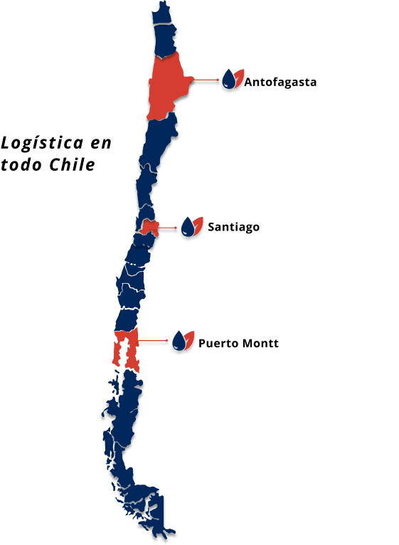 Logística en todo Chile con centros en Antofagasta, Santiago y Puerto Montt